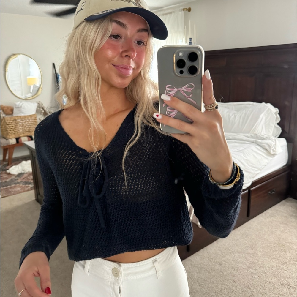 Navy Crochet Summer Sweater